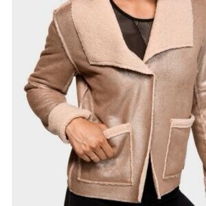 Manduka Yoga Gold Camel Shearling Teddy Sherpa Lined Cardigan Jacket (Size S)